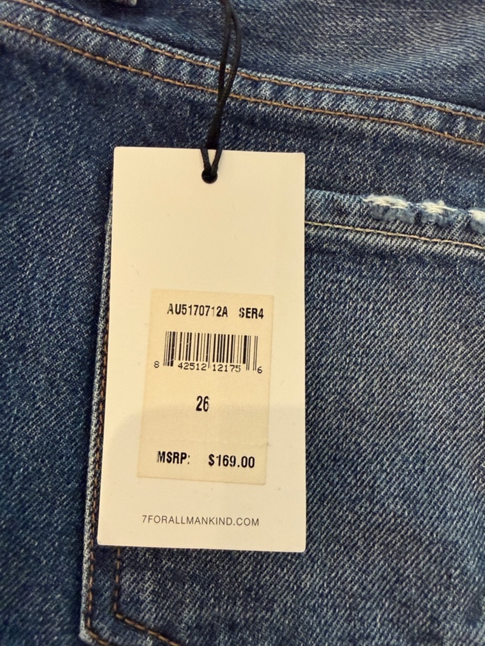 7 For All Mankind Distressed Dark Blue Denim Shorts - Picture 8 of 11